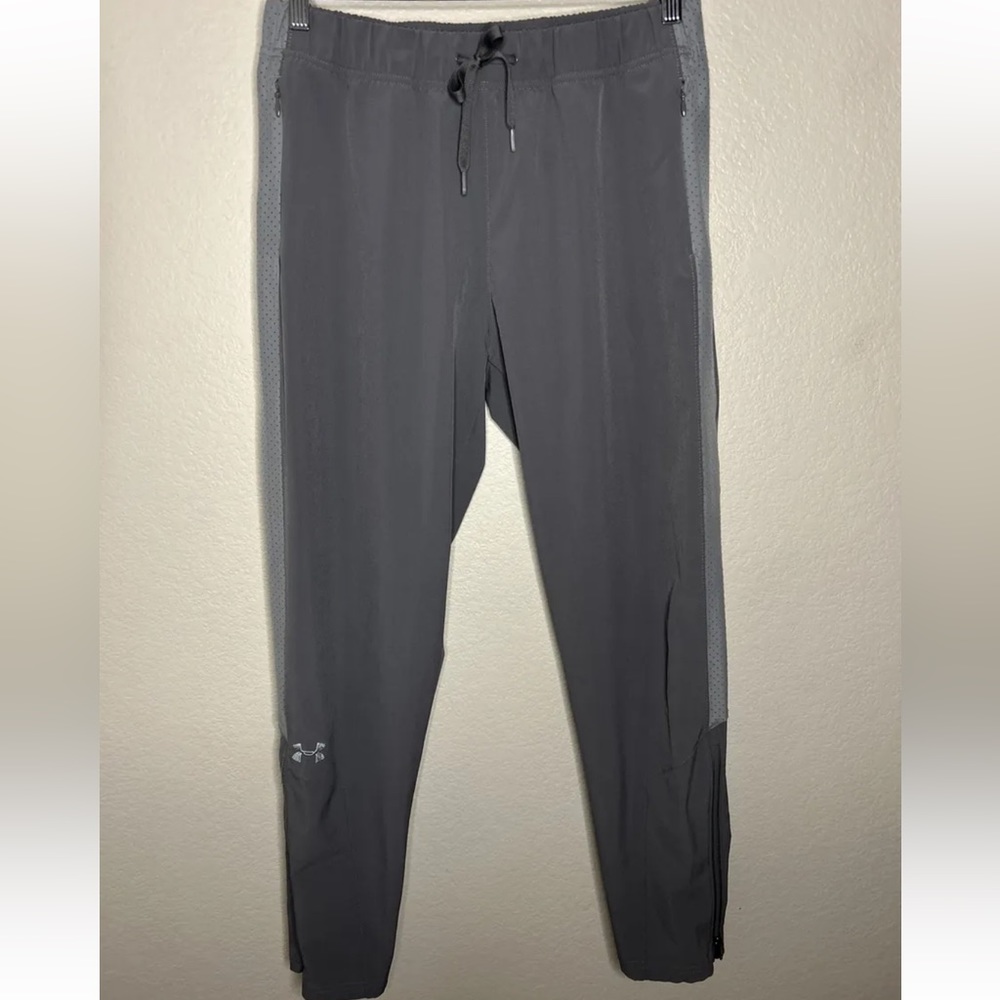 WOMENS MED UNDER ARMOUR SQUAD HEAT GEAR GREY ATHLETIC DRY WICK PANTS LOOSE USED